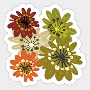 Fun flowerpower pattern in 1970-style, orange, red, green, beige Sticker